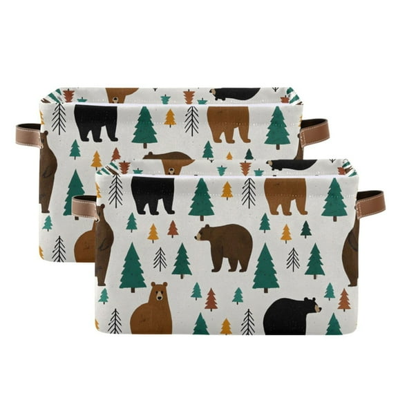 Ryvnso Bear Forest Storage Basket Large Bin Foldable Boxes Toys Organizer 14.2x10.2x8.3in 2 PCs