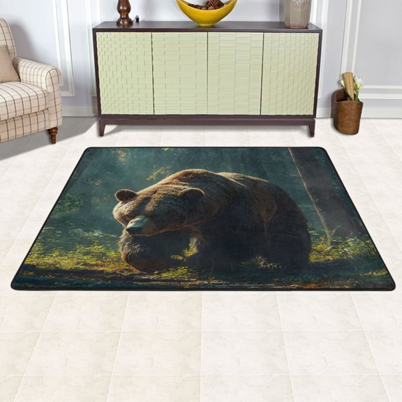 Ryvnso Bear in Forest Area Floor Mats Large Nursery Rugs Non-Slip Carpets Doormat 72" x 48"