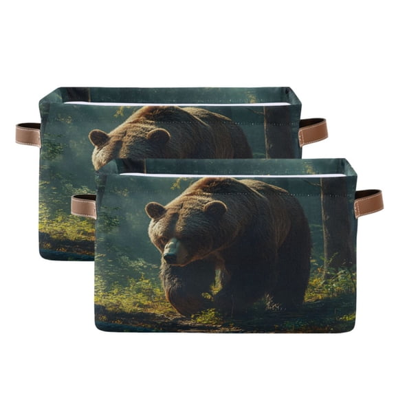 Ryvnso Bear in Forest Storage Basket Large Bin Foldable Boxes Toys Organizer 14.2x10.2x8.3in 2 PCs
