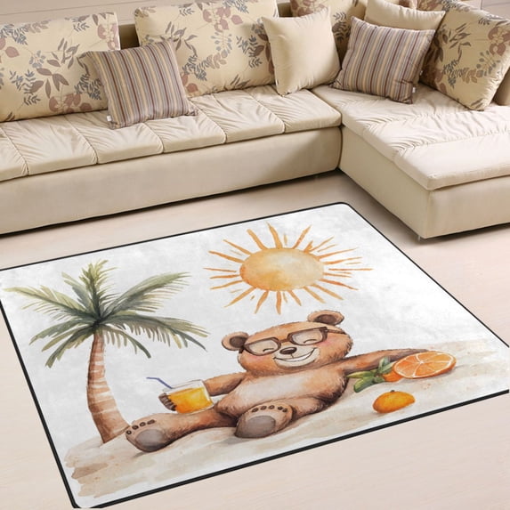 Ryvnso Bear on Beach Area Rug Floor Mats Non-Slip Home Carpet 80 x 58 inch