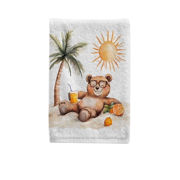 Ryvnso Bear on Beach Hand Towels for Bathroom Cotton Face Towel Decorative 15.5x29.5 inch
