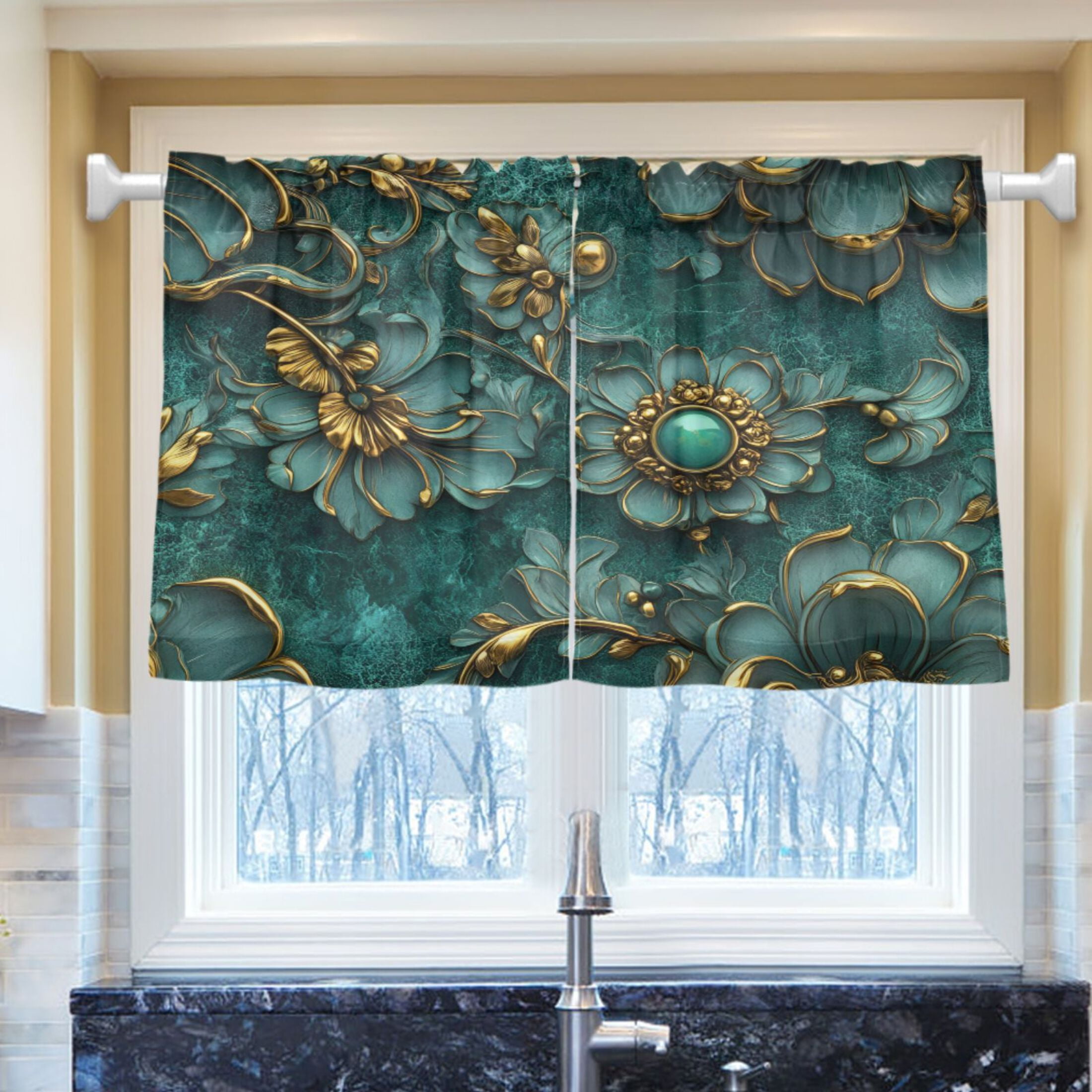 Ryvnso Beautiful 3d Flower Half Curtains Sets Tier 2 Panels Short ...
