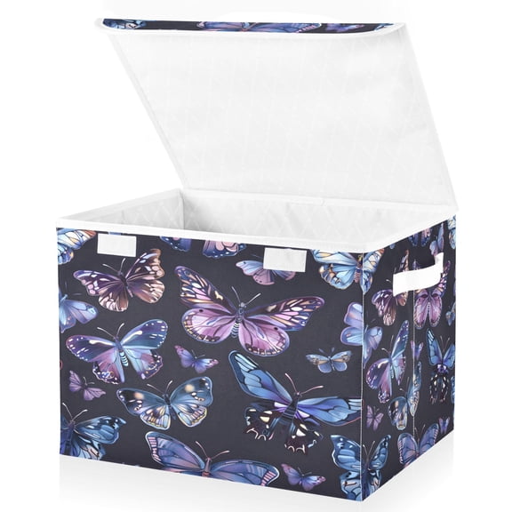 Ryvnso Beautiful Butterflies Large Lidded Foldable Storage Baskets Cubes Boxes Lids Bin for Home