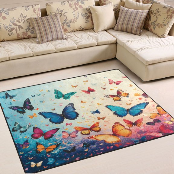 Ryvnso Beautiful Butterflies Paint Area Rug Floor Mats Non-Slip Home Carpet 63 x 48 inch