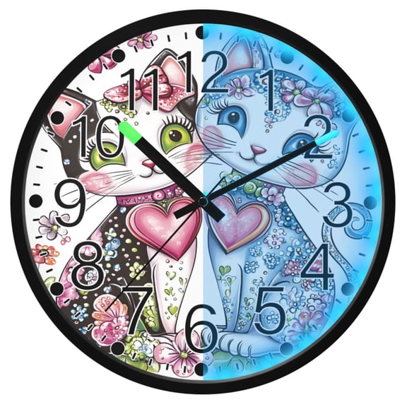 Ryvnso Beautiful Cats 12 Inch Night Light Wall Clock Silent Battery Operated Luminous Clocks
