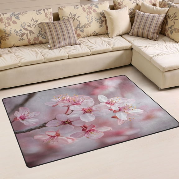 Ryvnso Beautiful Cherry Flower Blooming Area Floor Mat Non-Slip Carpet Soft Rugs Doormats 31" x 20"