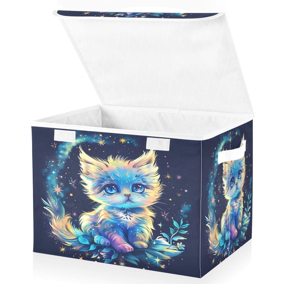 Ryvnso Beautiful Cute Cat Large Lidded Foldable Storage Baskets Cubes Boxes Lids Bin for Home