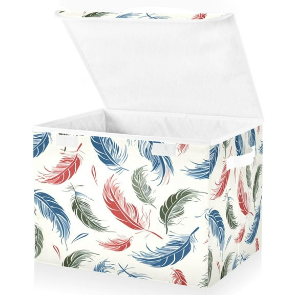 Ryvnso Beautiful Feathers Large Lidded Foldable Storage Baskets Cubes Boxes Lids Bin for Home