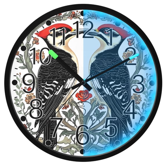 Ryvnso Beautiful Flower Bird 12 Inch Night Light Wall Clock Silent Battery Operated Luminous Clocks