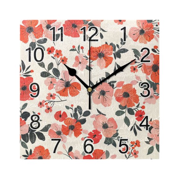 Ryvnso Beautiful Flower on Beige Wall Clock Square Silent Non-Ticking Battery Operated 7.78"