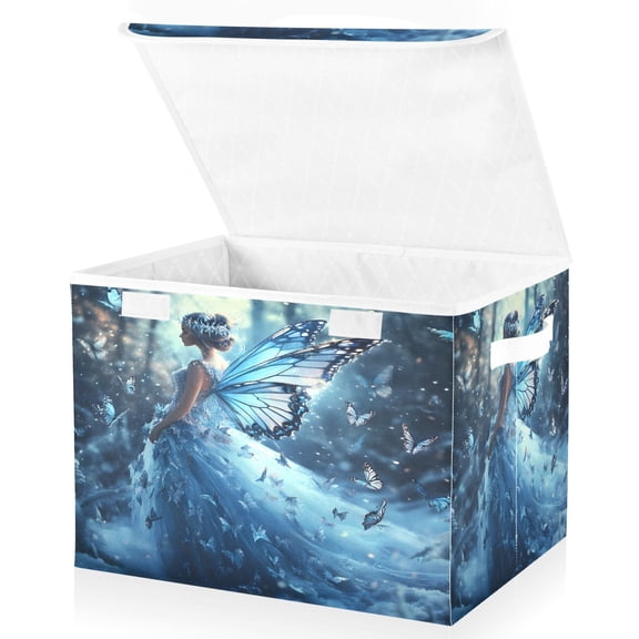 Ryvnso Beautiful Girl Butterfly with Wing Large Lidded Foldable Storage Baskets Cubes Boxes Lids Bin for Home