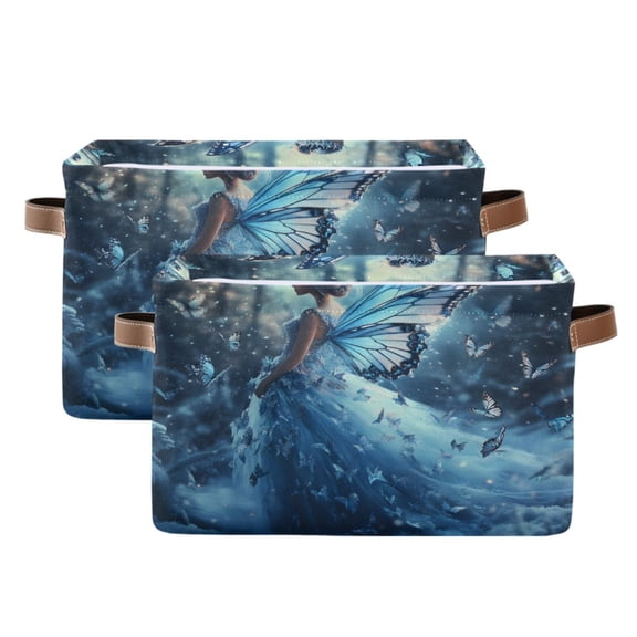 Ryvnso Beautiful Girl Butterfly with Wing Storage Basket Large Bin Foldable Boxes Toys Organizer 14.2x10.2x8.3in 2 PCs