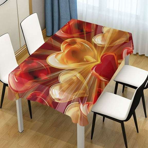 Ryvnso Beautiful Gold and Red Hearts Rectangle Table Cloth Tablecover Dinning Tablecloth 60"x120"
