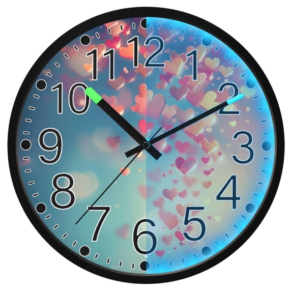 Ryvnso Beautiful Hearts 12 Inch Night Light Wall Clock Silent Battery Operated Luminous Clocks