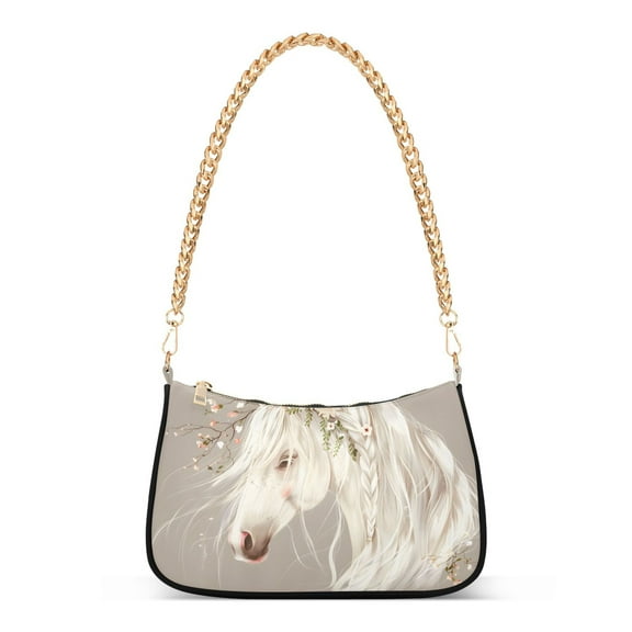 Ryvnso Beautiful Horse with Hair Womens Chain Shoulder Bag Tote Handbags Clutch Hobo Purse with Zipper for Travel
