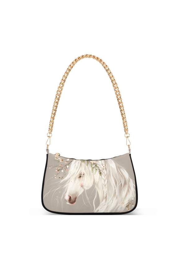 Beautiful Horse with Hair Womens Chain Shoulder Bag Tote Handbags Clutch Hobo Purse with Zipper for Travel