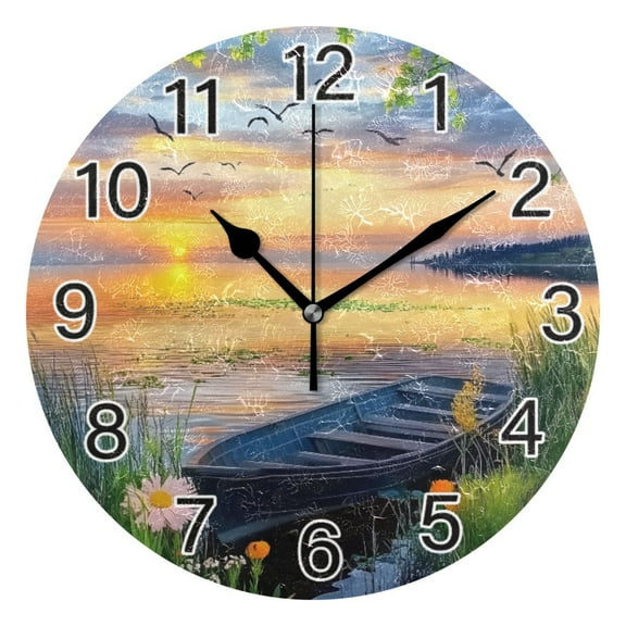 Ryvnso Beautiful Lake Scene Wall Clock Non Ticking Silent Kitchen Clock Battery Operated Clocks 10 inch