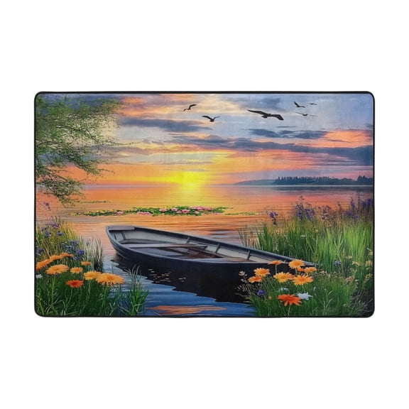 Ryvnso Beautiful Lake with Boat Area Floor Mats Large Nursery Rugs Non-Slip Carpets Doormat 36" x 24"