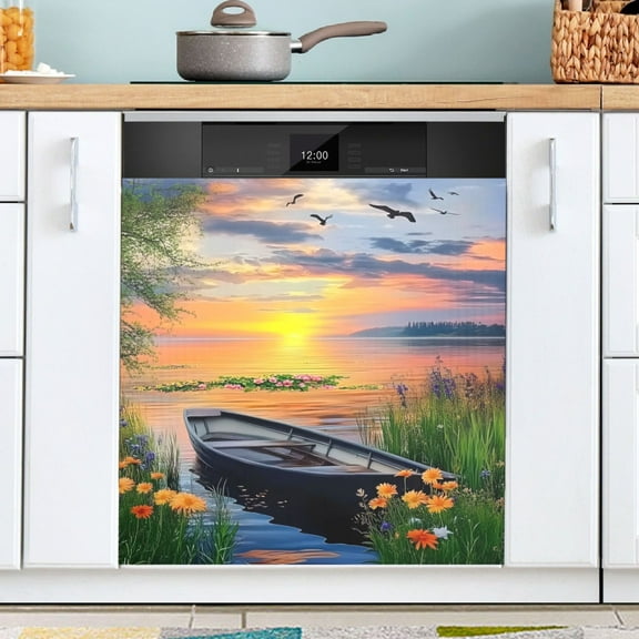 Ryvnso Beautiful Lake with Boat Dishwasher Magnetic Refrigerator Magnet Cover Kitchen Home Decorative 23"x26"