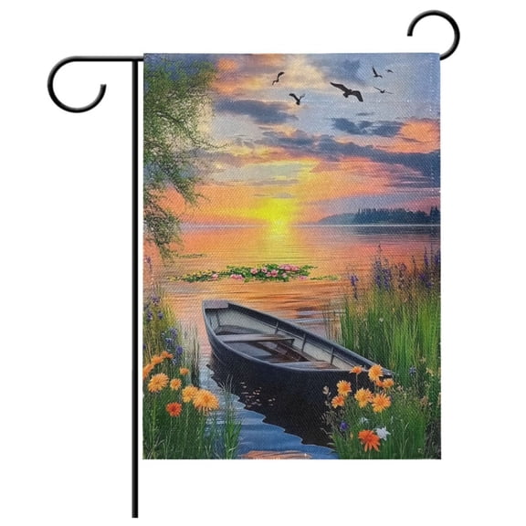 Ryvnso Beautiful Lake with Boat Pattern Garden Flag 28x40 Inch Double Sided Seasonal Yard Decoration