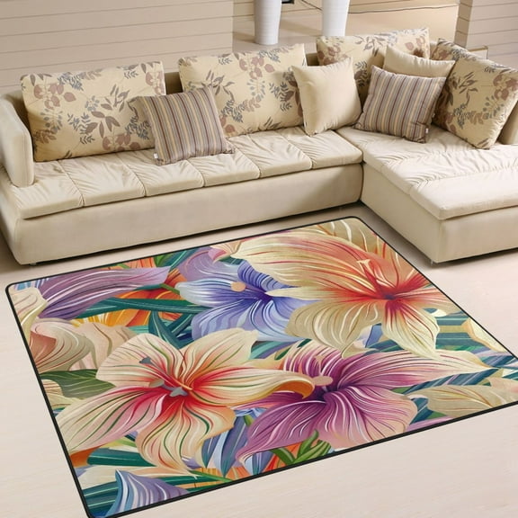Ryvnso Beautiful Lily Flowers Area Floor Rugs Soft Non-Slip Large Mats Nursery Carpets 63" x 48"