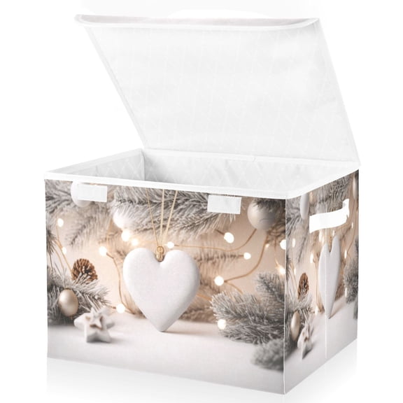 Ryvnso Beautiful Loving Heart Large Lidded Foldable Storage Baskets Cubes Boxes Lids Bin for Home