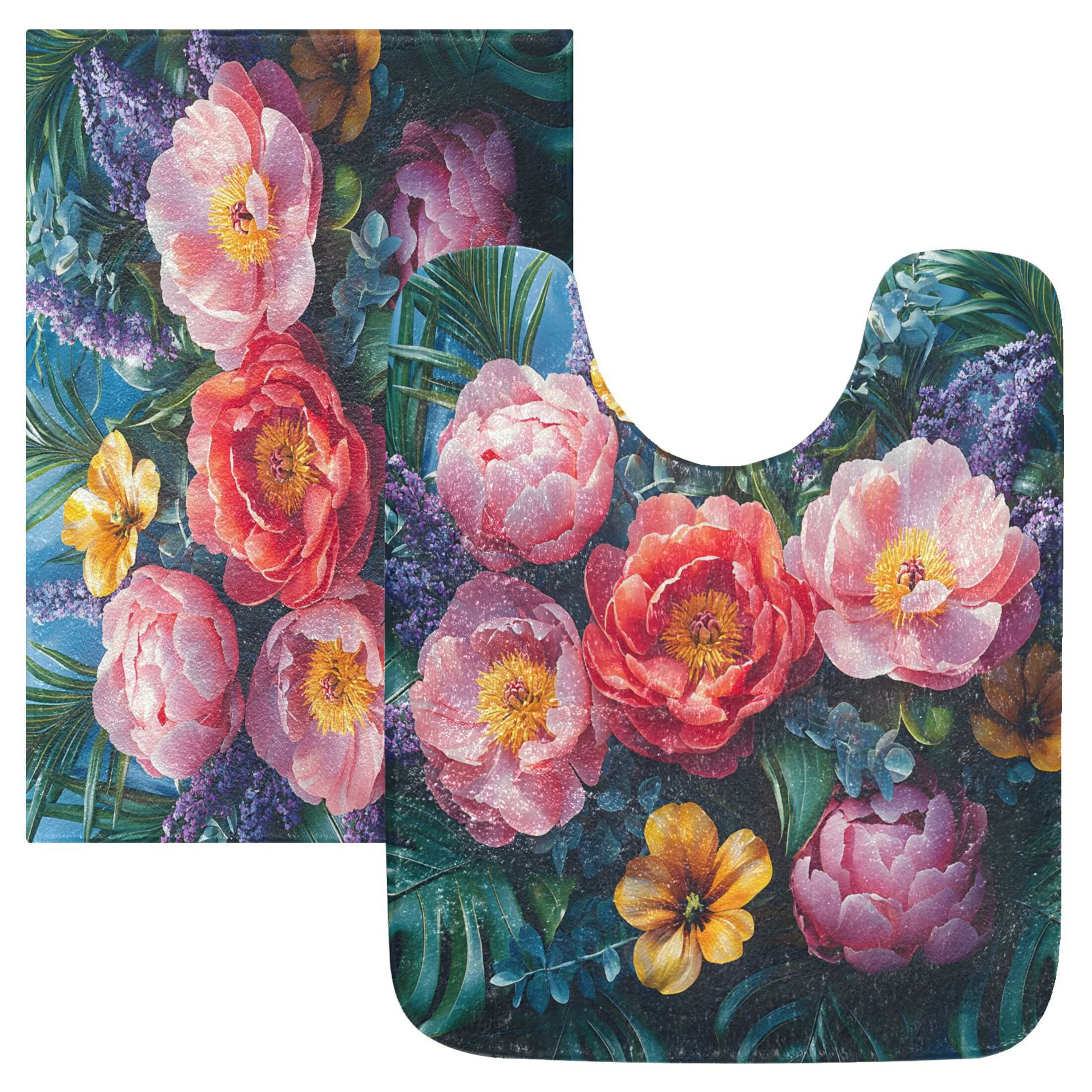 Ryvnso Beautiful Peony Flower Bathroom Shaggy Rugs Toilet Mat Soft ...