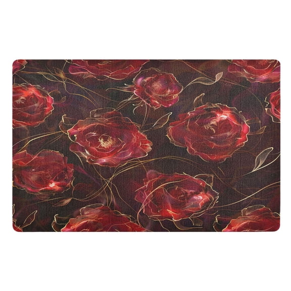 Ryvnso Beautiful Red Rose Flower Door Mats Outdoor Indoor Entrance Low Profile Floor Rugs 32"x20" Carpet