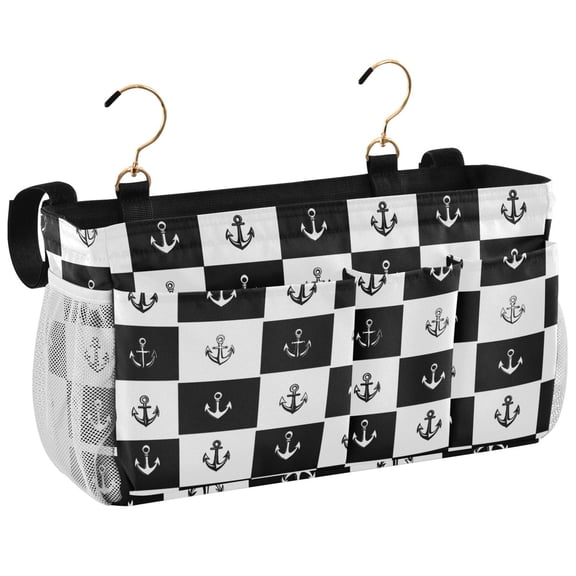 Ryvnso Bedside Caddy Anchors Checkered Grid Bedside Storage Bag Hanging Organizer