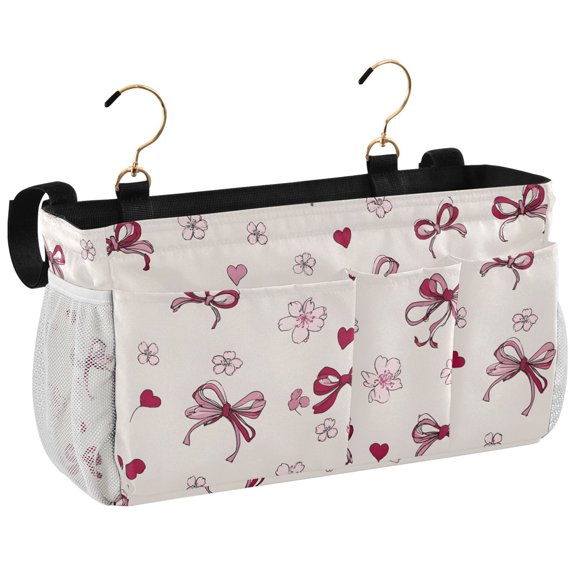 Ryvnso Bedside Caddy Art Bows Hearts Bedside Storage Bag Hanging Organizer