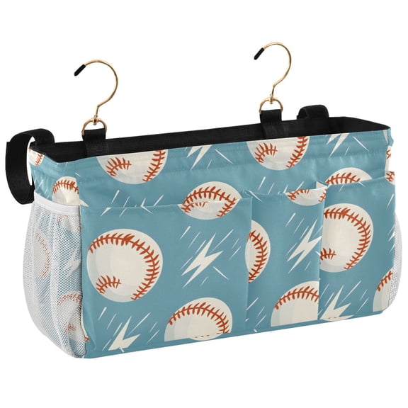 Ryvnso Bedside Caddy Baseballs with Lightning Bedside Storage Bag Hanging Organizer