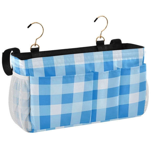 Ryvnso Bedside Caddy Blue Geometric Checkered Grid Pattern Bedside Storage Bag Hanging Organizer