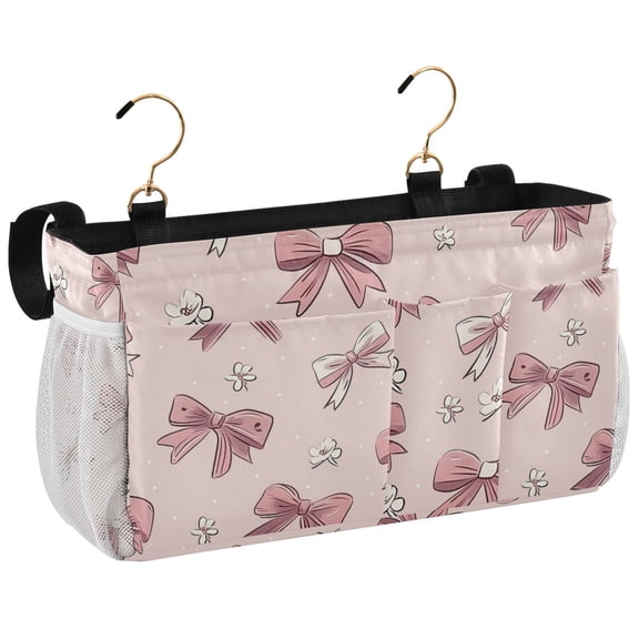 Ryvnso Bedside Caddy Bow Flowers Bedside Storage Bag Hanging Organizer
