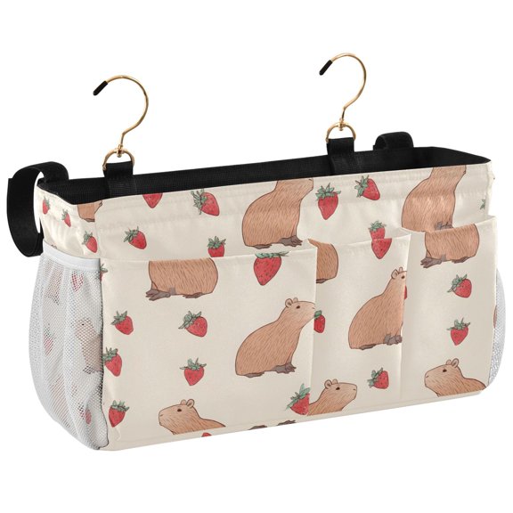 Ryvnso Bedside Caddy Capybara Strawberry Pattern Bedside Storage Bag Hanging Organizer