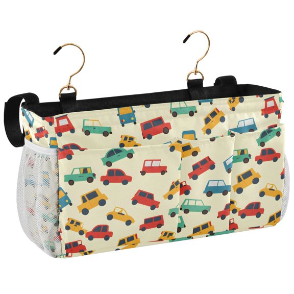 Ryvnso Bedside Caddy Cartoon Carsblack and White Bicycle Sketch Pattern Trucks Bedside Storage Bag Hanging Organizer