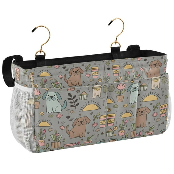 Ryvnso Bedside Caddy Cartoon Dogs Floral Bedside Storage Bag Hanging Organizer