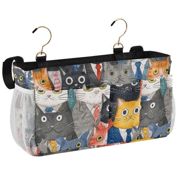 Ryvnso Bedside Caddy Cat Doodle Pattern Bedside Storage Bag Hanging Organizer
