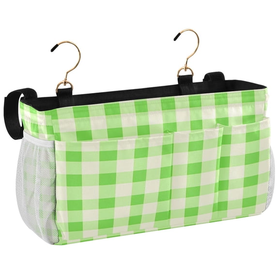 Ryvnso Bedside Caddy Checkered Green Bedside Storage Bag Hanging Organizer