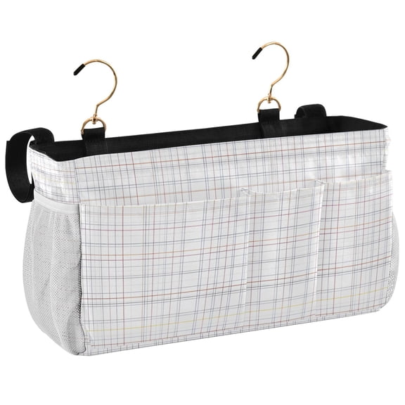 Ryvnso Bedside Caddy Checkered Plaid Pattern Bedside Storage Bag Hanging Organizer