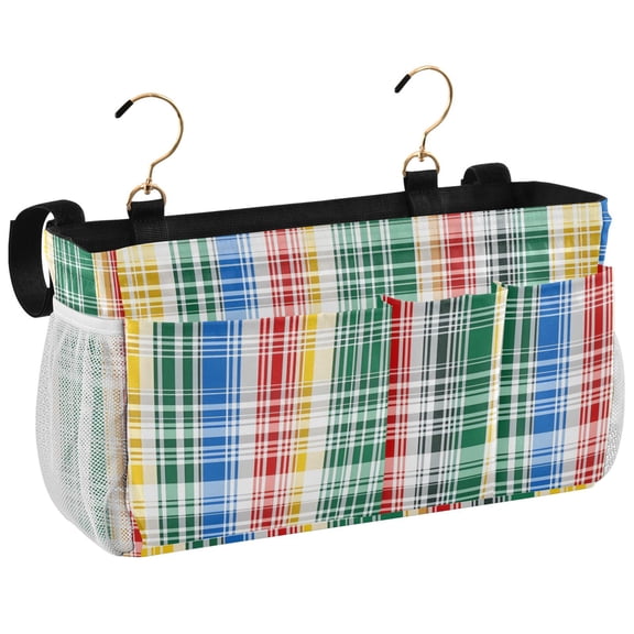Ryvnso Bedside Caddy Checkered Plaid Pattern Bedside Storage Bag Hanging Organizer