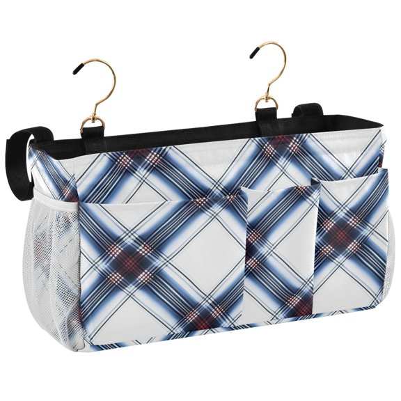 Ryvnso Bedside Caddy Checkered Plaid Pattern Bedside Storage Bag Hanging Organizer