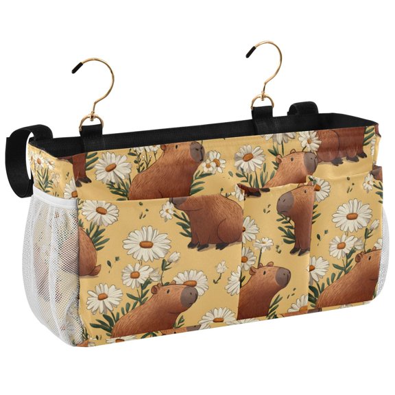 Ryvnso Bedside Caddy Daisy Brown Capybara Bedside Storage Bag Hanging Organizer