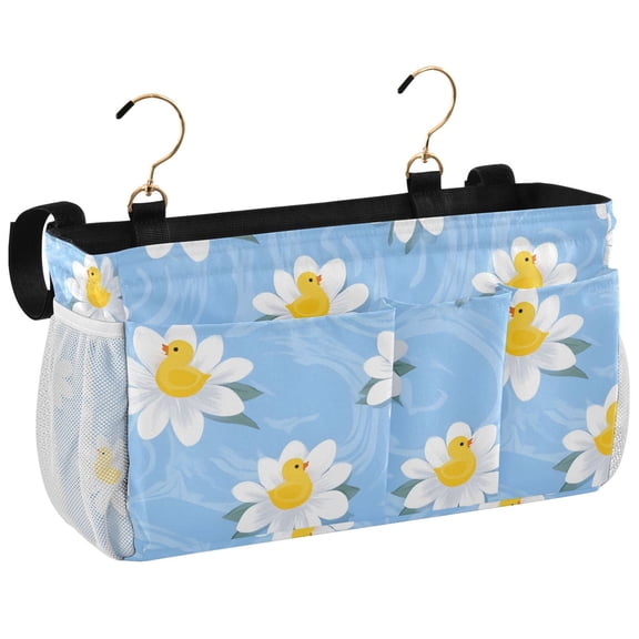 Ryvnso Bedside Caddy Duck on Daisy Floral Bedside Storage Bag Hanging Organizer