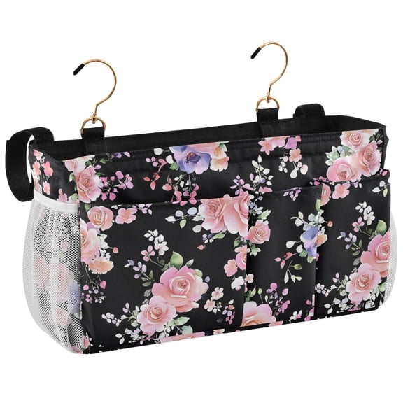 Ryvnso Bedside Caddy Elegant Rose Flower Bedside Storage Bag Hanging Organizer