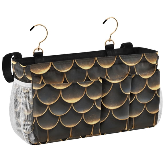 Ryvnso Bedside Caddy Golden Dragon Scales Pattern Bedside Storage Bag Hanging Organizer