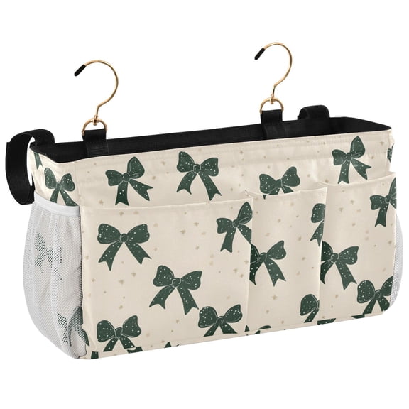 Ryvnso Bedside Caddy Green Bows Bedside Storage Bag Hanging Organizer