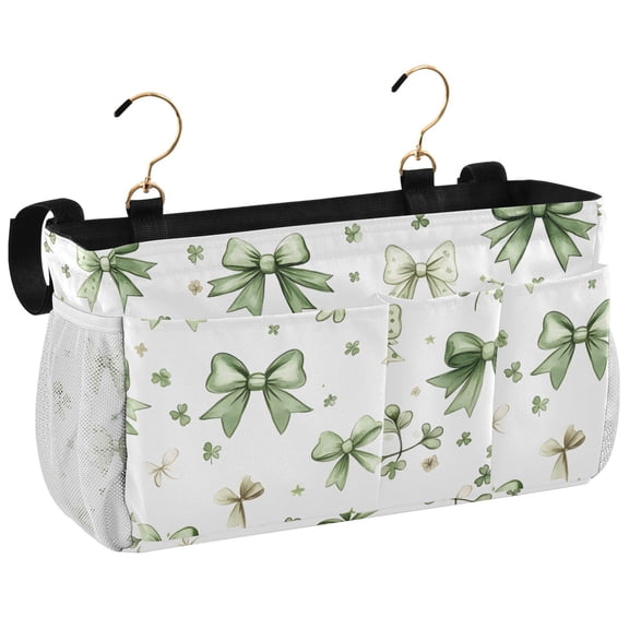 Ryvnso Bedside Caddy Green Bows Bedside Storage Bag Hanging Organizer