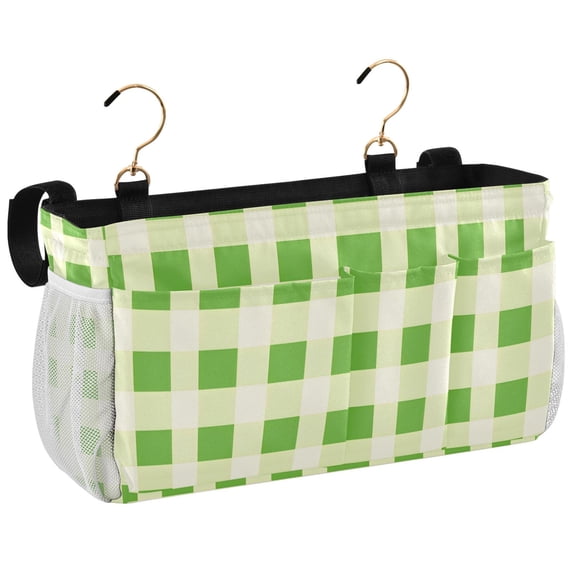 Ryvnso Bedside Caddy Green Checkered Bedside Storage Bag Hanging Organizer