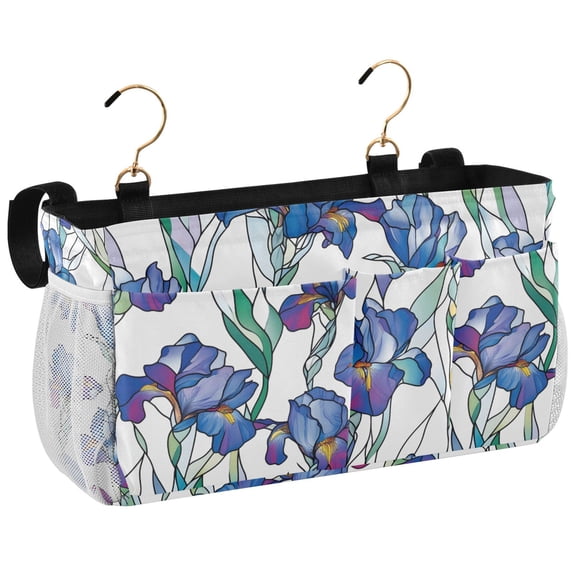 Ryvnso Bedside Caddy Irises Flowers Bedside Storage Bag Hanging Organizer
