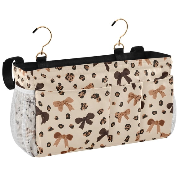 Ryvnso Bedside Caddy Leopard Bows Bedside Storage Bag Hanging Organizer